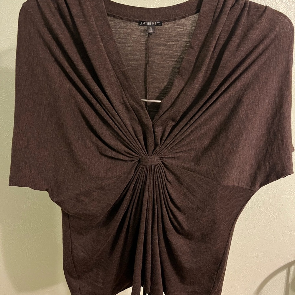 Lafayette 148 New York Chocolate Draped Blouse